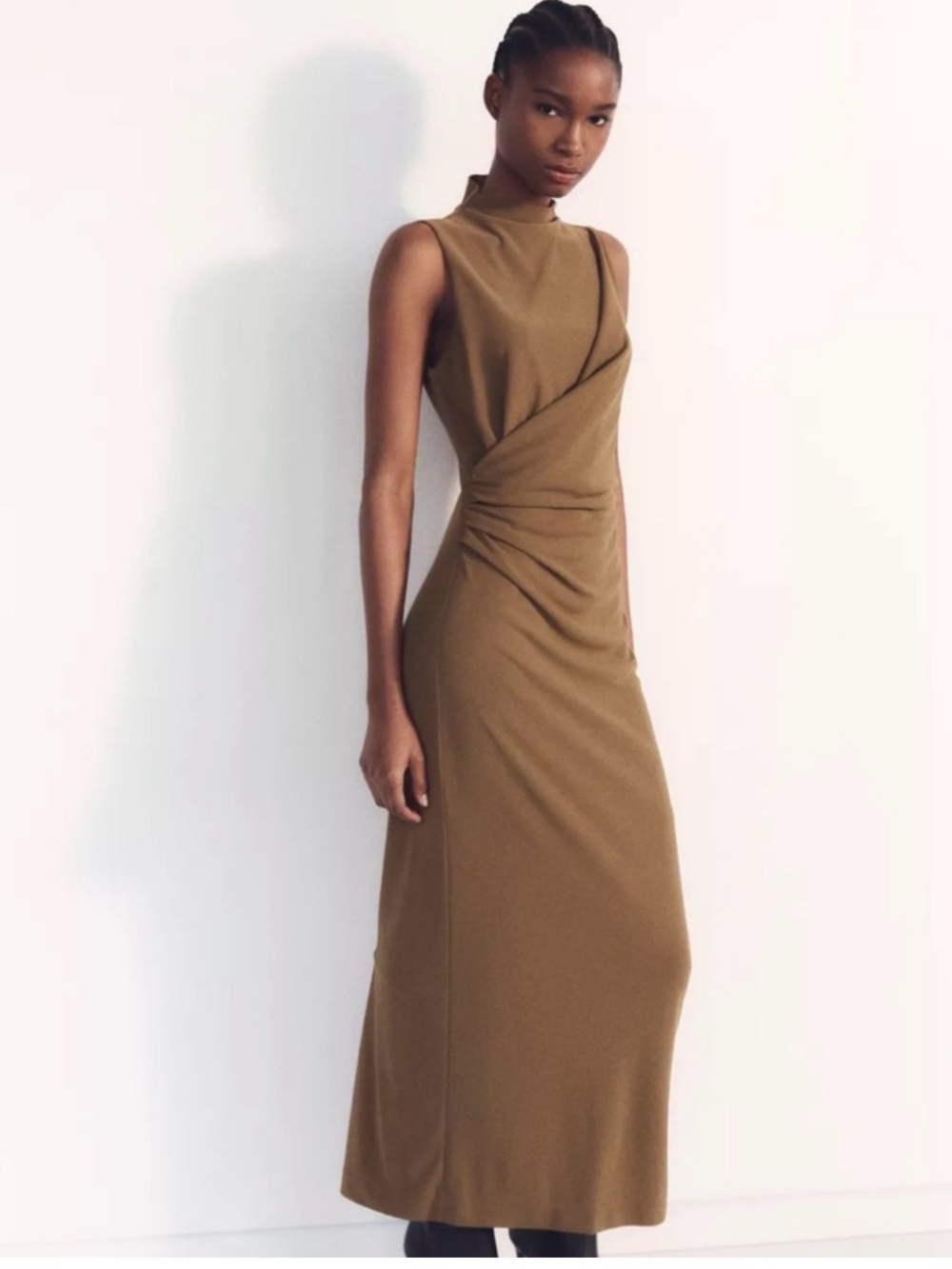 ZARA Draped MIDI Dress Olive Brown NWT ❗️REF:4772/305